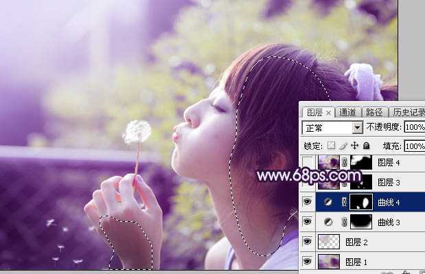 ‘Photoshop调出梦幻浪漫的蓝紫色外景美女图片‘