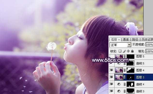 ‘Photoshop调出梦幻浪漫的蓝紫色外景美女图片‘