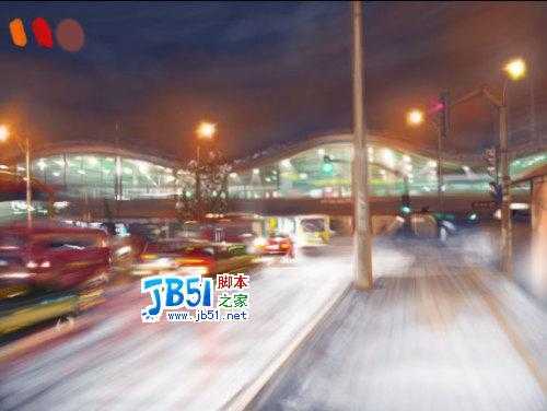 Photoshop结合友基数位板手绘白雪夜街景
