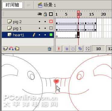 Flash制作可爱的“亲嘴猪”动画