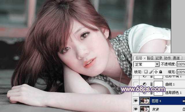 ‘photoshop利用通道替换工具将室内美女图片加上柔和的红紫色‘