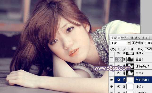 ‘photoshop利用通道替换工具将室内美女图片加上柔和的红紫色‘