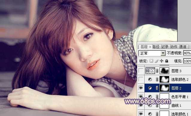 ‘photoshop利用通道替换工具将室内美女图片加上柔和的红紫色‘