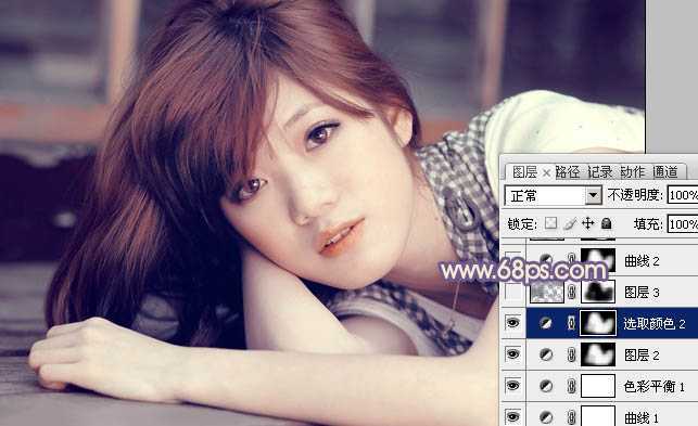 ‘photoshop利用通道替换工具将室内美女图片加上柔和的红紫色‘