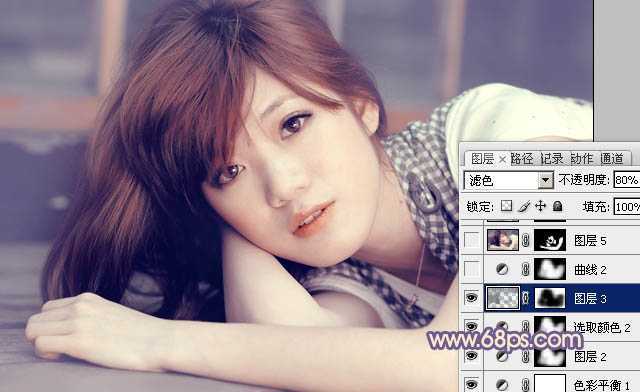 ‘photoshop利用通道替换工具将室内美女图片加上柔和的红紫色‘