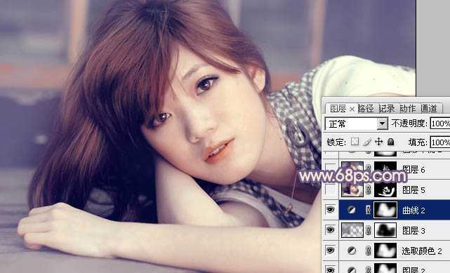 ‘photoshop利用通道替换工具将室内美女图片加上柔和的红紫色‘