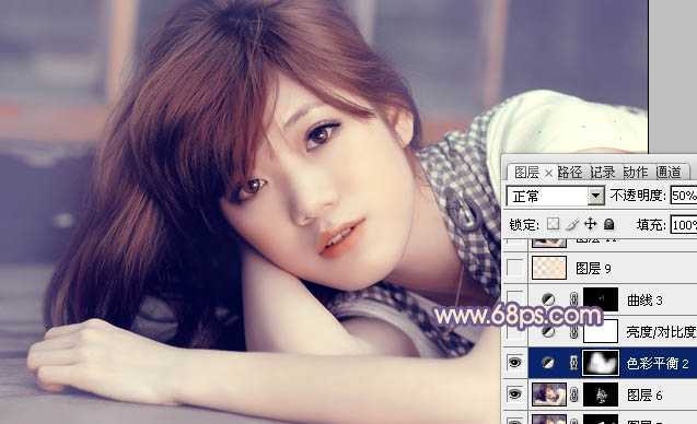 ‘photoshop利用通道替换工具将室内美女图片加上柔和的红紫色‘