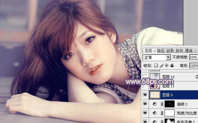 ‘photoshop利用通道替换工具将室内美女图片加上柔和的红紫色‘