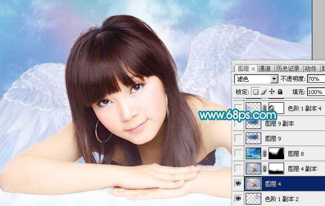 ‘Photoshop制作一个梦幻的粉青色天使‘