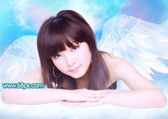 ‘Photoshop制作一个梦幻的粉青色天使‘