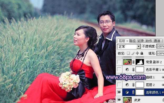 ‘Photoshop将铁轨婚片调制成暗调青蓝色效果‘