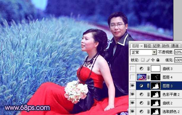 ‘Photoshop将铁轨婚片调制成暗调青蓝色效果‘