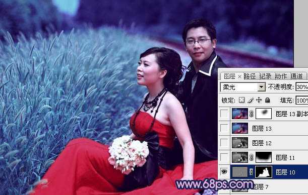 ‘Photoshop将铁轨婚片调制成暗调青蓝色效果‘