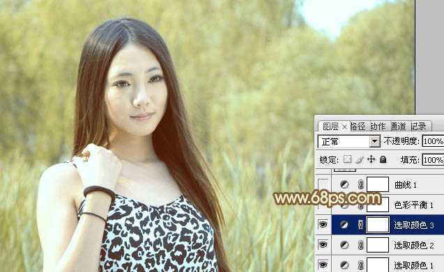 ‘Photoshop为绿树边的美女调制出韩系暖褐色‘