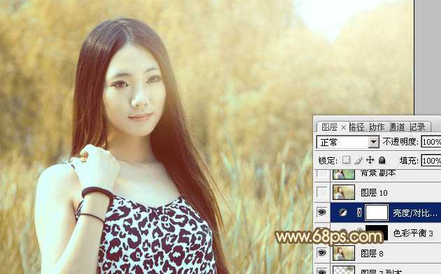 ‘Photoshop为绿树边的美女调制出韩系暖褐色‘
