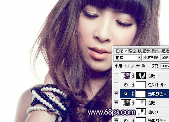 ‘Photoshop为时尚美女增加质感蓝紫色肤色‘