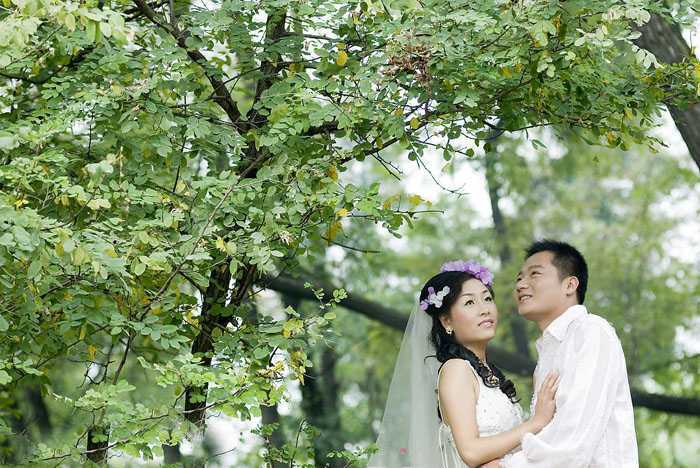 ‘Photoshop为树林婚片调制出浓郁的秋季色‘