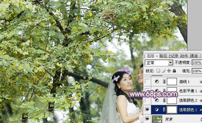 ‘Photoshop为树林婚片调制出浓郁的秋季色‘