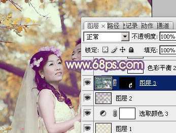 ‘Photoshop为树林婚片调制出浓郁的秋季色‘