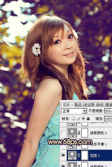 ‘Photoshop将偏暗的可爱女孩照片加上漂亮的暗蓝色‘