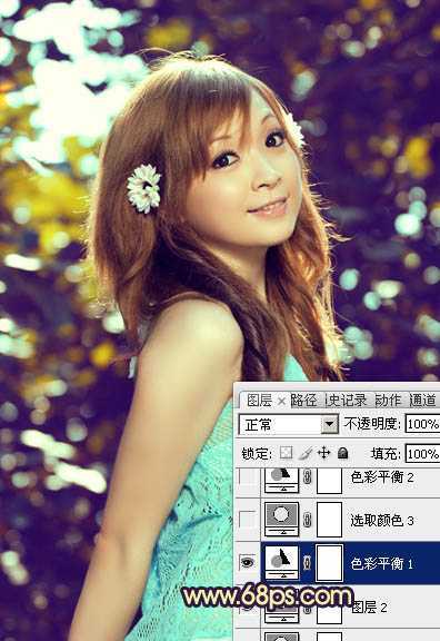 ‘Photoshop将偏暗的可爱女孩照片加上漂亮的暗蓝色‘