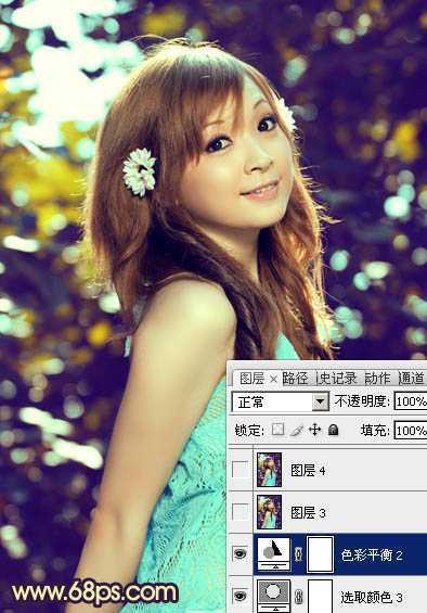 ‘Photoshop将偏暗的可爱女孩照片加上漂亮的暗蓝色‘
