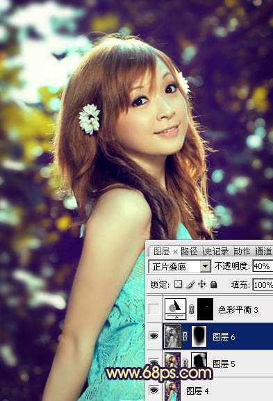 ‘Photoshop将偏暗的可爱女孩照片加上漂亮的暗蓝色‘