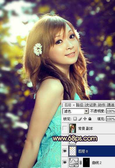 ‘Photoshop将偏暗的可爱女孩照片加上漂亮的暗蓝色‘
