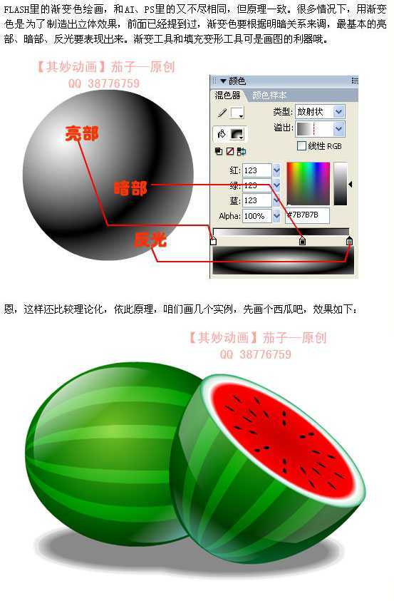 Flash绘画技巧:绘制切开的西瓜和咸鸡蛋_poluoluo.com