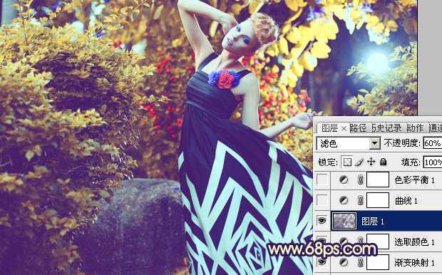 ‘Photoshop下将树林模特图片调成鲜艳的橙色调‘