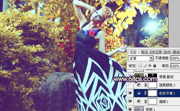 ‘Photoshop下将树林模特图片调成鲜艳的橙色调‘