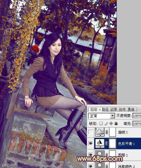 ‘Photoshop为暗调外景人物图片调制出漂亮的蓝橙色效果‘