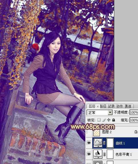 ‘Photoshop为暗调外景人物图片调制出漂亮的蓝橙色效果‘