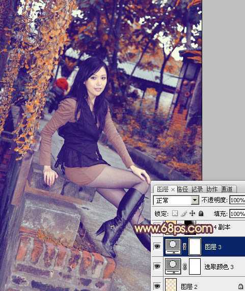 ‘Photoshop为暗调外景人物图片调制出漂亮的蓝橙色效果‘