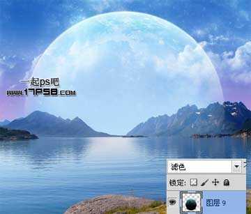 ‘PS合成巨大月亮在水面升起的唯美梦幻场景图片‘