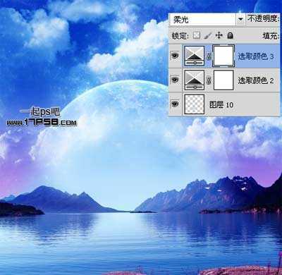 ‘PS合成巨大月亮在水面升起的唯美梦幻场景图片‘