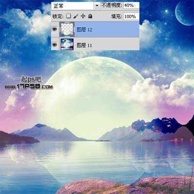 ‘PS合成巨大月亮在水面升起的唯美梦幻场景图片‘
