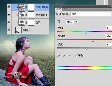‘photoshop抽象合成干枯沙丘上的独思女孩‘