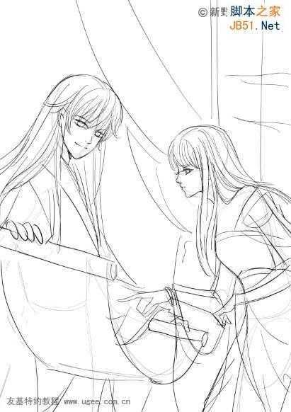 ‘PS鼠绘精细的黑白古典人物插画‘