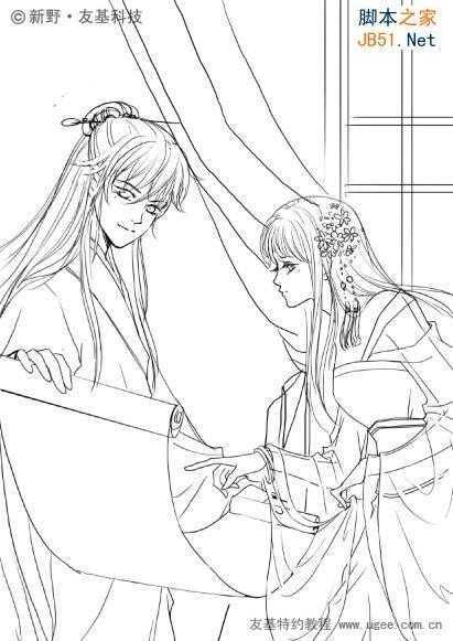 ‘PS鼠绘精细的黑白古典人物插画‘