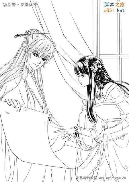 ‘PS鼠绘精细的黑白古典人物插画‘