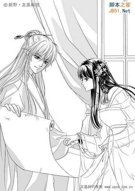 ‘PS鼠绘精细的黑白古典人物插画‘
