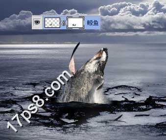 ‘photoshop将合成鲸鱼越出水面掠夺海鸥食物场景效果‘