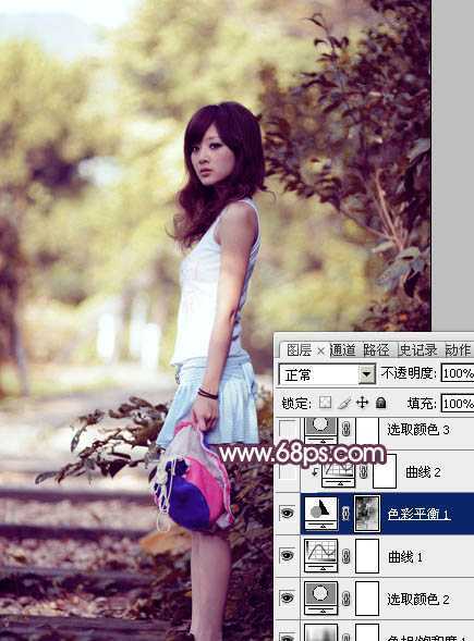 ‘Photoshop将美女树景图片打造柔美的暗调红褐色‘