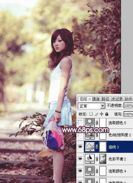 ‘Photoshop将美女树景图片打造柔美的暗调红褐色‘