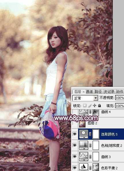 ‘Photoshop将美女树景图片打造柔美的暗调红褐色‘