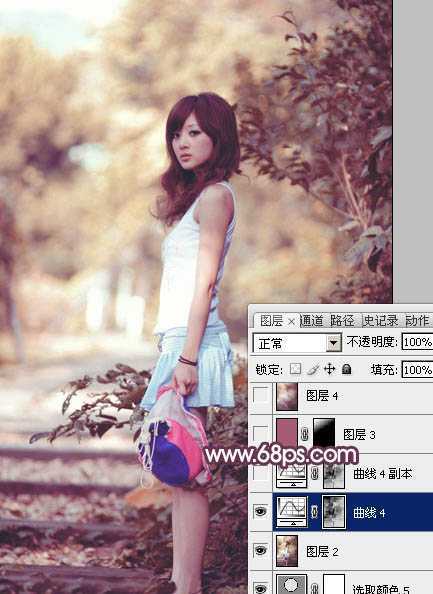 ‘Photoshop将美女树景图片打造柔美的暗调红褐色‘