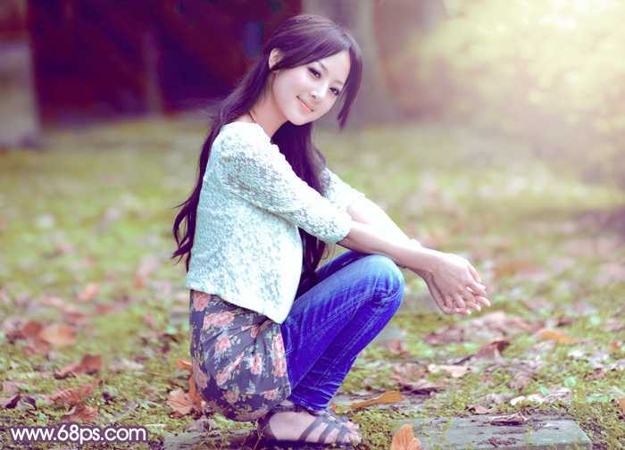 ‘Photoshop为草地美女图片打造柔美的秋季特效‘