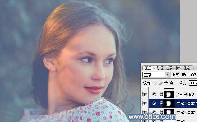 ‘Photoshop将外景美女图片调制出朦胧的淡蓝色‘