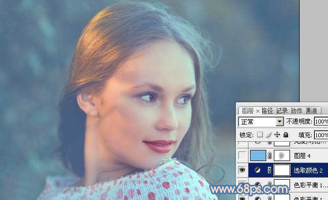 ‘Photoshop将外景美女图片调制出朦胧的淡蓝色‘